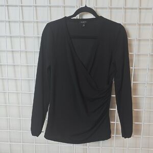 Talbots Black Long Sleeve Wrap V Neck Blouse Size Medium
